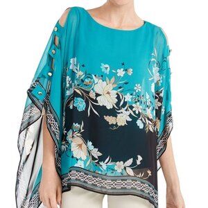 JM Collection Floral Printed Chiffon Poncho Top